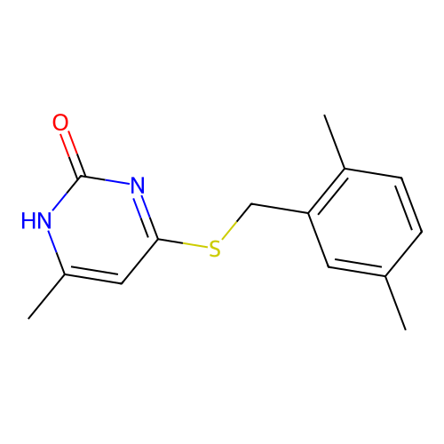 4-((2,5-dimethylbenzyl)thio)-6-methylpyrimidin-2(1H)-one structure