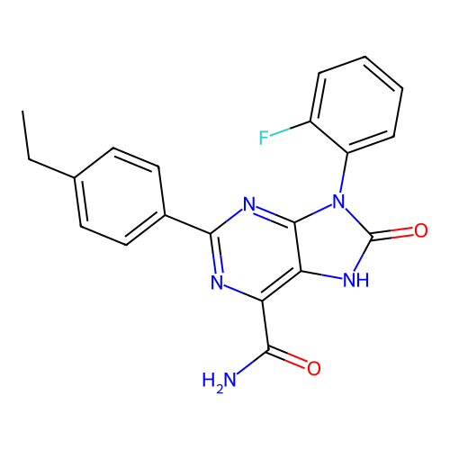 2-(4-ethylphenyl)-9-(2-fluorophenyl)-8-oxo-8,9-dihydro-7H-purine-6-carboxamide structure