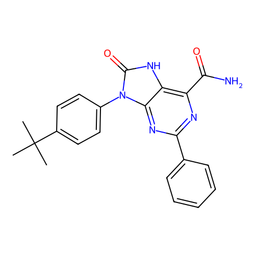 9-(4-tert-butylphenyl)-8-oxo-2-phenyl-7H-purine-6-carboxamide structure