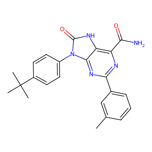 9-(4-tert-butylphenyl)-2-(3-methylphenyl)-8-oxo-7H-purine-6-carboxamide structure