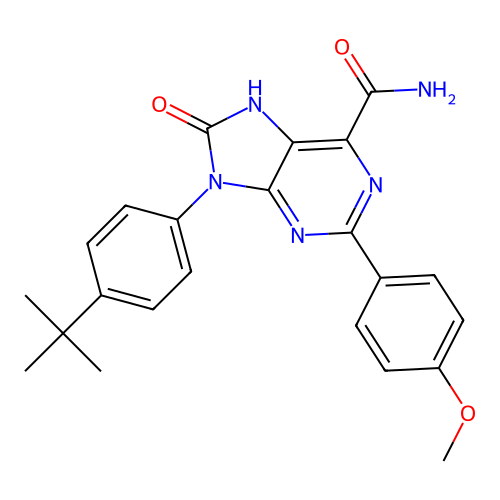9-(4-tert-butylphenyl)-2-(4-methoxyphenyl)-8-oxo-7H-purine-6-carboxamide structure