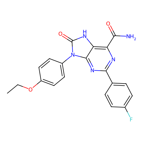 9-(4-ethoxyphenyl)-2-(4-fluorophenyl)-8-oxo-8,9-dihydro-7H-purine-6-carboxamide structure