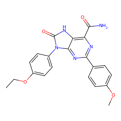 9-(4-ethoxyphenyl)-2-(4-methoxyphenyl)-8-oxo-8,9-dihydro-7H-purine-6-carboxamide structure