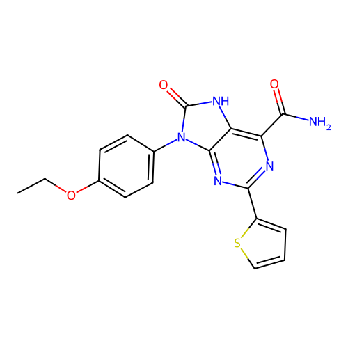 9-(4-ethoxyphenyl)-8-oxo-2-(thiophen-2-yl)-8,9-dihydro-7H-purine-6-carboxamide structure