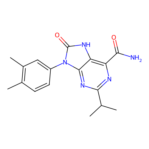 9-(3,4-dimethylphenyl)-2-isopropyl-8-oxo-8,9-dihydro-7H-purine-6-carboxamide structure