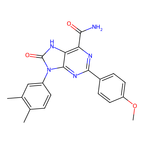 9-(3,4-dimethylphenyl)-2-(4-methoxyphenyl)-8-oxo-8,9-dihydro-7H-purine-6-carboxamide structure