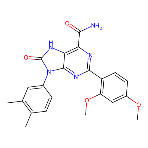 2-(2,4-dimethoxyphenyl)-9-(3,4-dimethylphenyl)-8-oxo-8,9-dihydro-7H-purine-6-carboxamide structure
