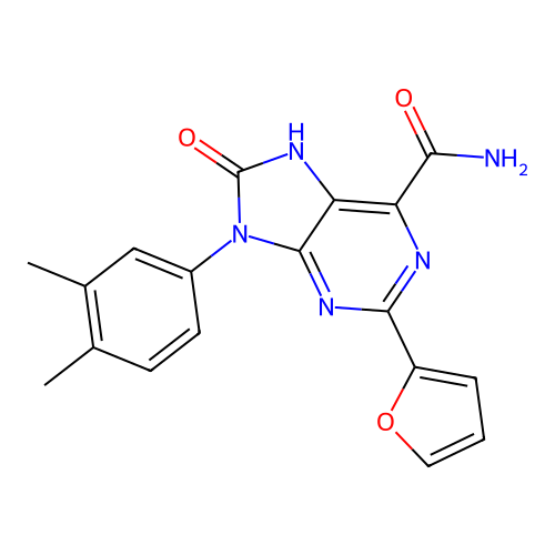 9-(3,4-dimethylphenyl)-2-(furan-2-yl)-8-oxo-8,9-dihydro-7H-purine-6-carboxamide structure