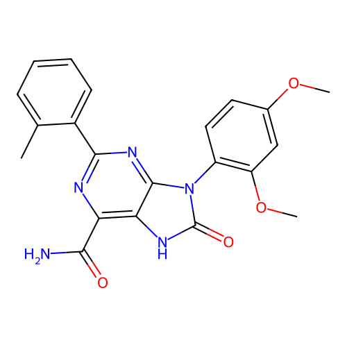9-(2,4-dimethoxyphenyl)-2-(2-methylphenyl)-8-oxo-7H-purine-6-carboxamide structure