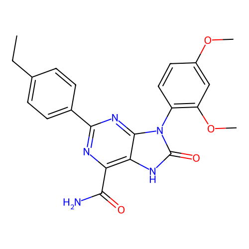 9-(2,4-dimethoxyphenyl)-2-(4-ethylphenyl)-8-oxo-8,9-dihydro-7H-purine-6-carboxamide structure