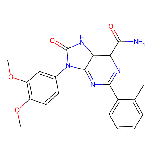 9-(3,4-dimethoxyphenyl)-2-(2-methylphenyl)-8-oxo-7H-purine-6-carboxamide structure
