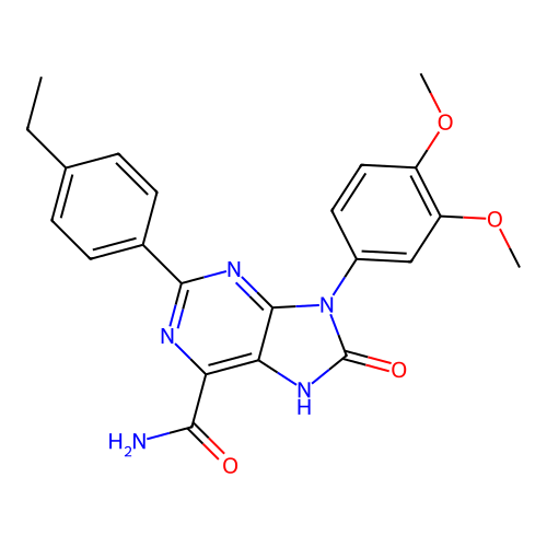 9-(3,4-dimethoxyphenyl)-2-(4-ethylphenyl)-8-oxo-8,9-dihydro-7H-purine-6-carboxamide structure