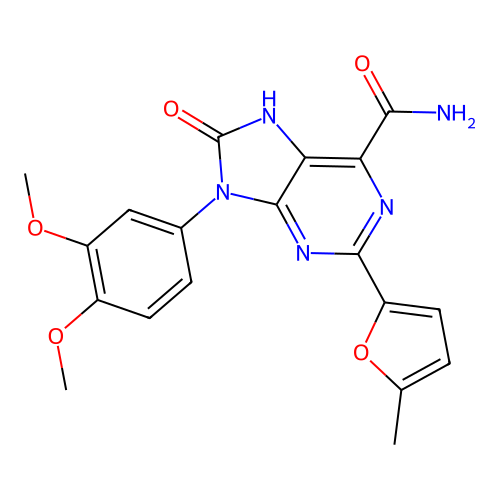 9-(3,4-dimethoxyphenyl)-2-(5-methylfuran-2-yl)-8-oxo-7H-purine-6-carboxamide structure