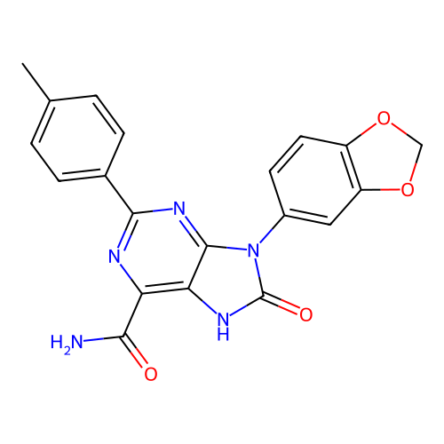 9-(1,3-benzodioxol-5-yl)-2-(4-methylphenyl)-8-oxo-7H-purine-6-carboxamide structure