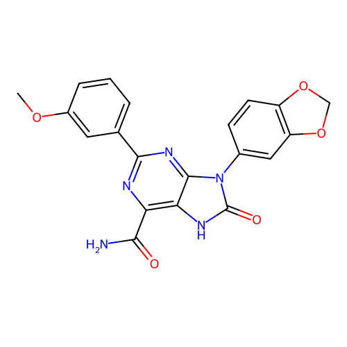 9-(1,3-benzodioxol-5-yl)-2-(3-methoxyphenyl)-8-oxo-7H-purine-6-carboxamide structure