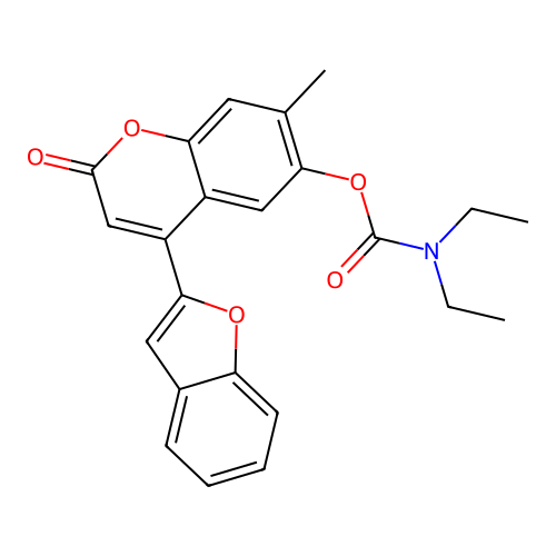 4-(benzofuran-2-yl)-7-methyl-2-oxo-2H-chromen-6-yl diethylcarbamate structure