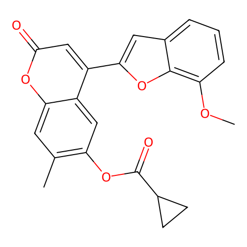 4-(7-methoxy-1-benzofuran-2-yl)-7-methyl-2-oxo-2H-chromen-6-yl cyclopropanecarboxylate structure