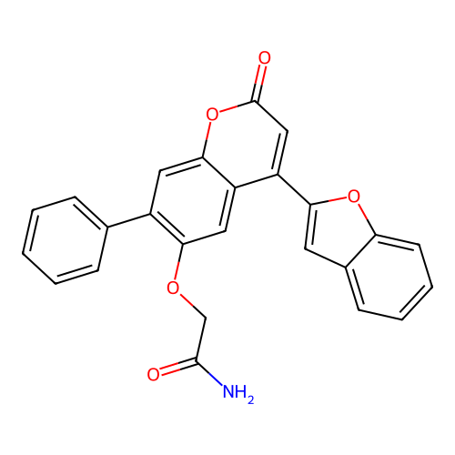 2-{[4-(1-benzofuran-2-yl)-2-oxo-7-phenyl-2H-chromen-6-yl]oxy}acetamide structure
