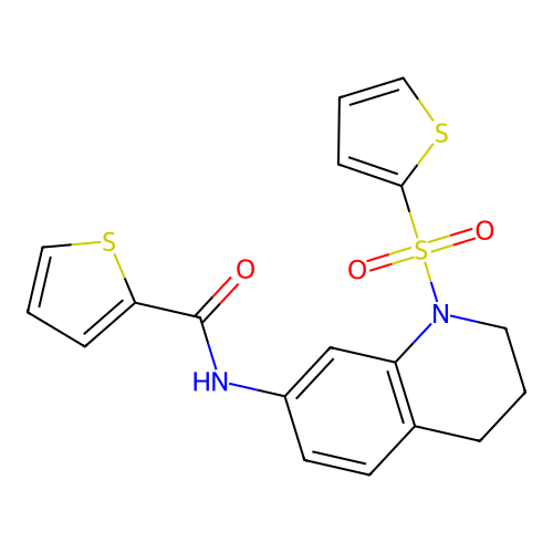 N-(1-thiophen-2-ylsulfonyl-3,4-dihydro-2H-quinolin-7-yl)thiophene-2-carboxamide structure