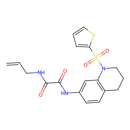 N-prop-2-enyl-N'-(1-thiophen-2-ylsulfonyl-3,4-dihydro-2H-quinolin-7-yl)oxamide structure