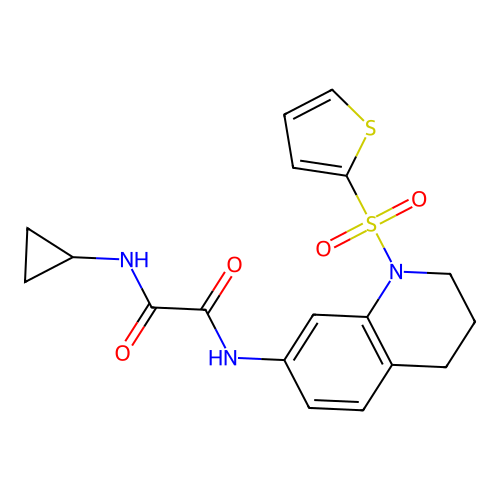 N-cyclopropyl-N'-(1-thiophen-2-ylsulfonyl-3,4-dihydro-2H-quinolin-7-yl)oxamide structure