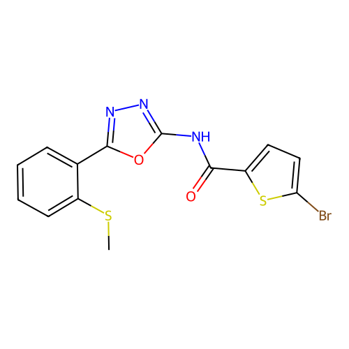 5-bromo-N-(5-(2-(methylthio)phenyl)-1,3,4-oxadiazol-2-yl)thiophene-2-carboxamide structure