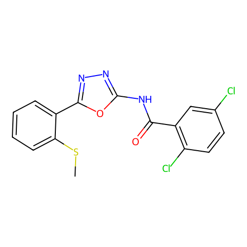 2,5-dichloro-N-[5-(2-methylsulfanylphenyl)-1,3,4-oxadiazol-2-yl]benzamide structure