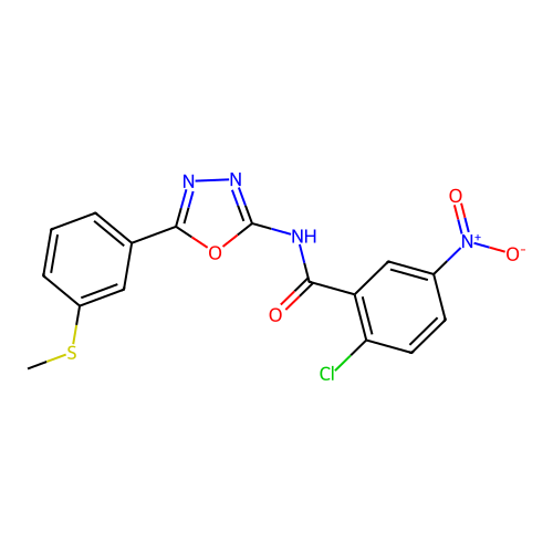 2-chloro-N-[5-(3-methylsulfanylphenyl)-1,3,4-oxadiazol-2-yl]-5-nitrobenzamide structure