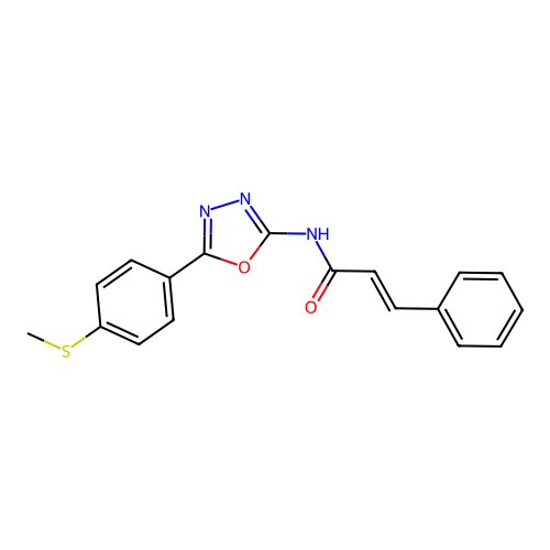 N-(5-(4-(methylthio)phenyl)-1,3,4-oxadiazol-2-yl)cinnamamide structure