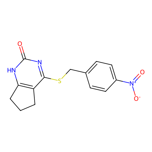 4-((4-nitrobenzyl)thio)-6,7-dihydro-1H-cyclopenta[d]pyrimidin-2(5H)-one structure