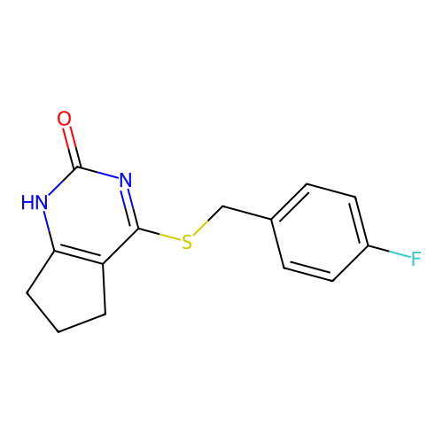 4-((4-fluorobenzyl)thio)-6,7-dihydro-1H-cyclopenta[d]pyrimidin-2(5H)-one structure