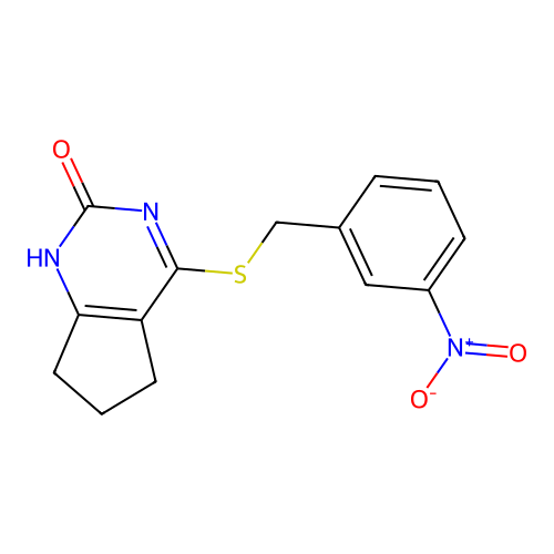 4-((3-nitrobenzyl)thio)-6,7-dihydro-1H-cyclopenta[d]pyrimidin-2(5H)-one structure