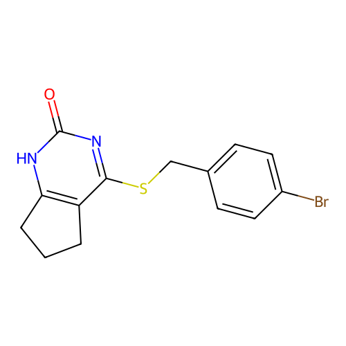 4-((4-bromobenzyl)thio)-6,7-dihydro-1H-cyclopenta[d]pyrimidin-2(5H)-one structure