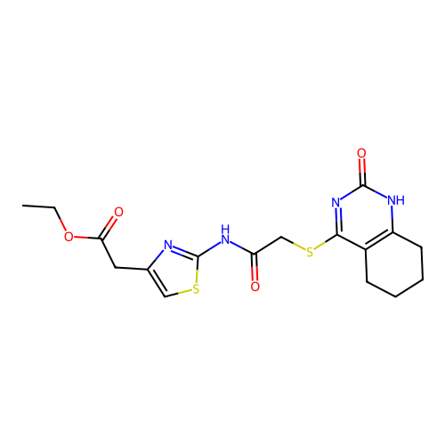 ethyl 2-(2-(2-((2-oxo-1,2,5,6,7,8-hexahydroquinazolin-4-yl)thio)acetamido)thiazol-4-yl)acetate structure