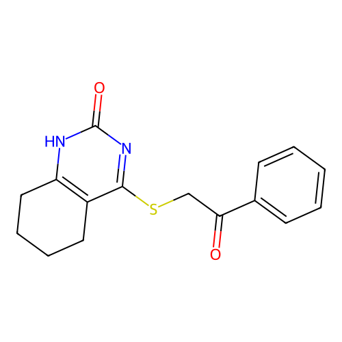4-((2-oxo-2-phenylethyl)thio)-5,6,7,8-tetrahydroquinazolin-2(1H)-one structure