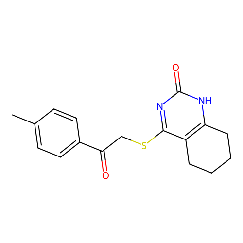 4-((2-oxo-2-(p-tolyl)ethyl)thio)-5,6,7,8-tetrahydroquinazolin-2(1H)-one structure