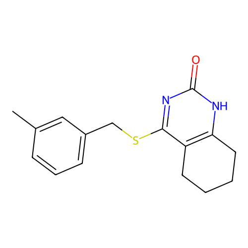 4-((3-methylbenzyl)thio)-5,6,7,8-tetrahydroquinazolin-2(1H)-one structure