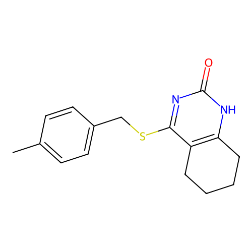 4-((4-methylbenzyl)thio)-5,6,7,8-tetrahydroquinazolin-2(1H)-one structure