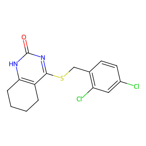 4-((2,4-dichlorobenzyl)thio)-5,6,7,8-tetrahydroquinazolin-2(1H)-one structure