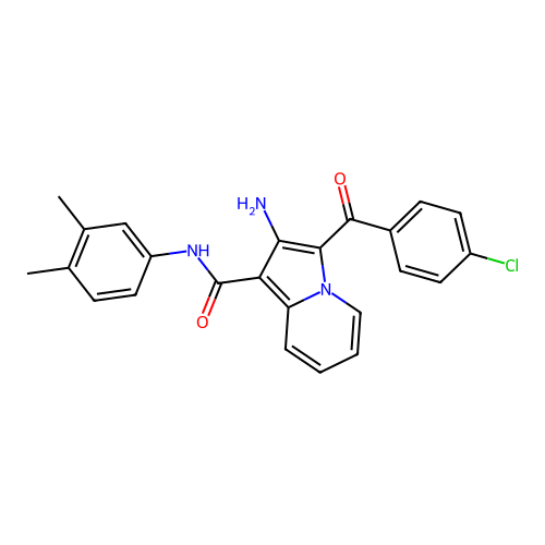 2-amino-3-(4-chlorobenzoyl)-N-(3,4-dimethylphenyl)indolizine-1-carboxamide structure
