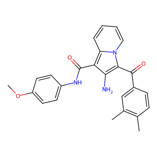 2-amino-3-(3,4-dimethylbenzoyl)-N-(4-methoxyphenyl)indolizine-1-carboxamide structure