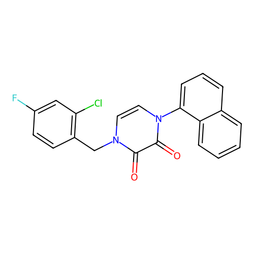 1-[(2-Chloro-4-fluorophenyl)methyl]-4-naphthalen-1-ylpyrazine-2,3-dione structure
