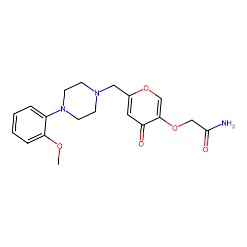 2-((6-((4-(2-methoxyphenyl)piperazin-1-yl)methyl)-4-oxo-4H-pyran-3-yl)oxy)acetamide structure