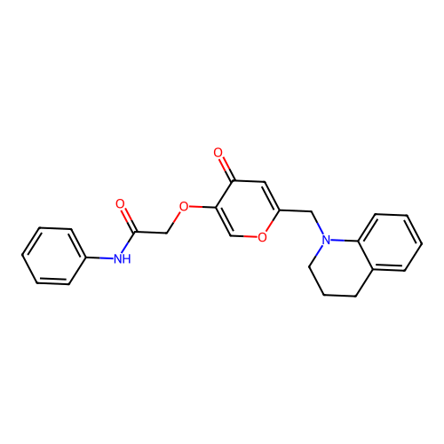 2-((6-((3,4-dihydroquinolin-1(2H)-yl)methyl)-4-oxo-4H-pyran-3-yl)oxy)-N-phenylacetamide structure