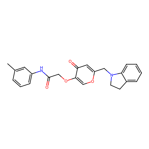 2-((6-(indolin-1-ylmethyl)-4-oxo-4H-pyran-3-yl)oxy)-N-(m-tolyl)acetamide structure