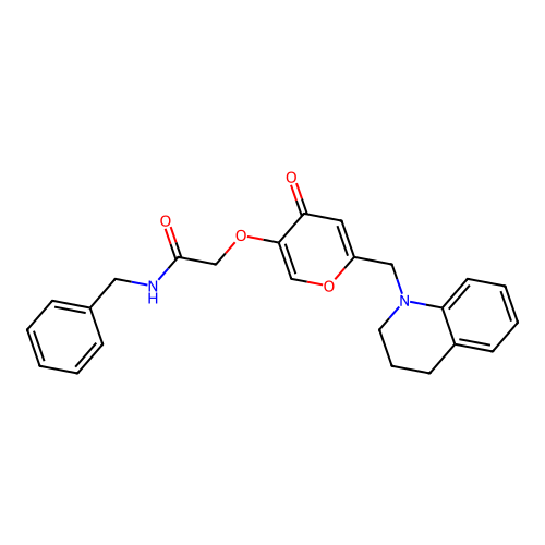 N-benzyl-2-[6-(3,4-dihydro-2H-quinolin-1-ylmethyl)-4-oxopyran-3-yl]oxyacetamide structure