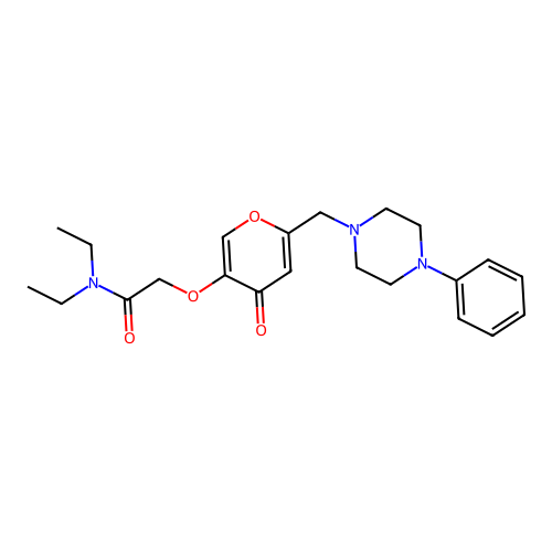 N,N-diethyl-2-((4-oxo-6-((4-phenylpiperazin-1-yl)methyl)-4H-pyran-3-yl)oxy)acetamide structure