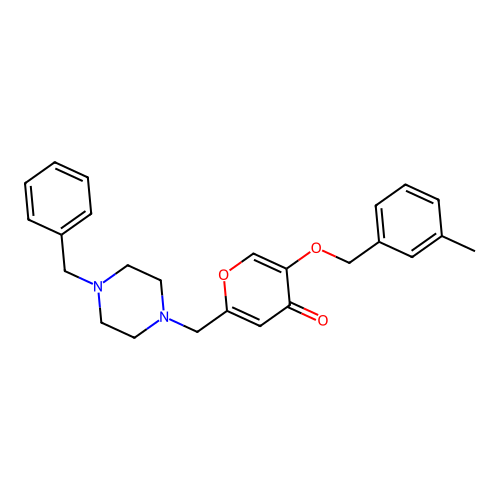 2-[(4-Benzylpiperazin-1-yl)methyl]-5-[(3-methylphenyl)methoxy]pyran-4-one structure