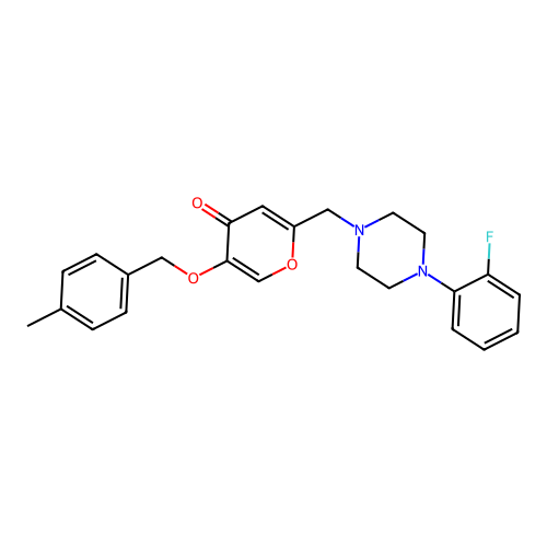 2-[[4-(2-fluorophenyl)piperazin-1-yl]methyl]-5-[(4-methylphenyl)methoxy]pyran-4-one structure