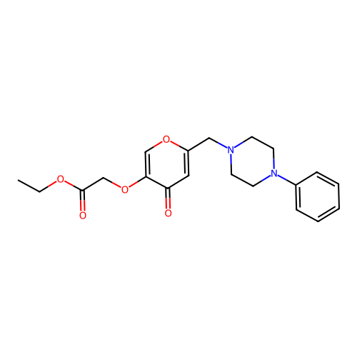 Ethyl 2-[4-oxo-6-[(4-phenylpiperazin-1-yl)methyl]pyran-3-yl]oxyacetate structure